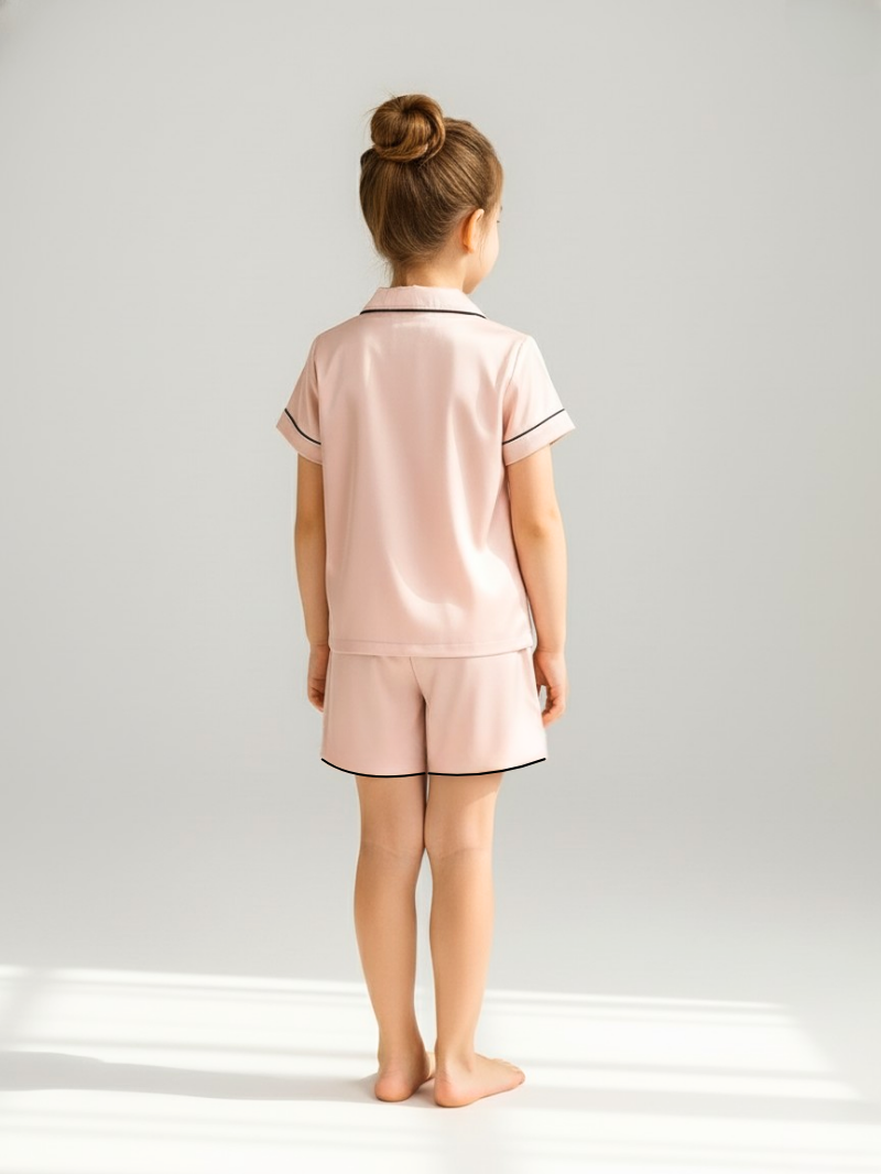 Children’s 100% Mulberry Silk Pajama Set – Short Sleeve Shirt & Shorts Sleepwear