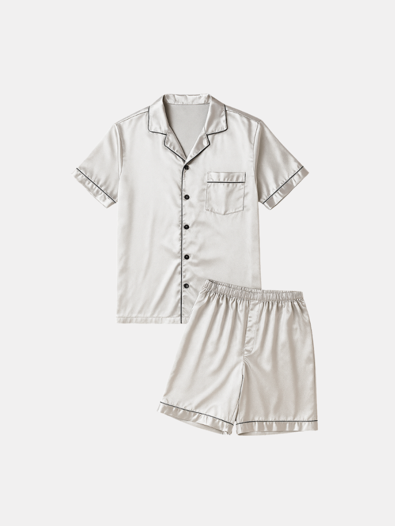 Men’s High-Grad Ice Silk Pajamas - Short-Sleeved Shorts Home Clothes Set