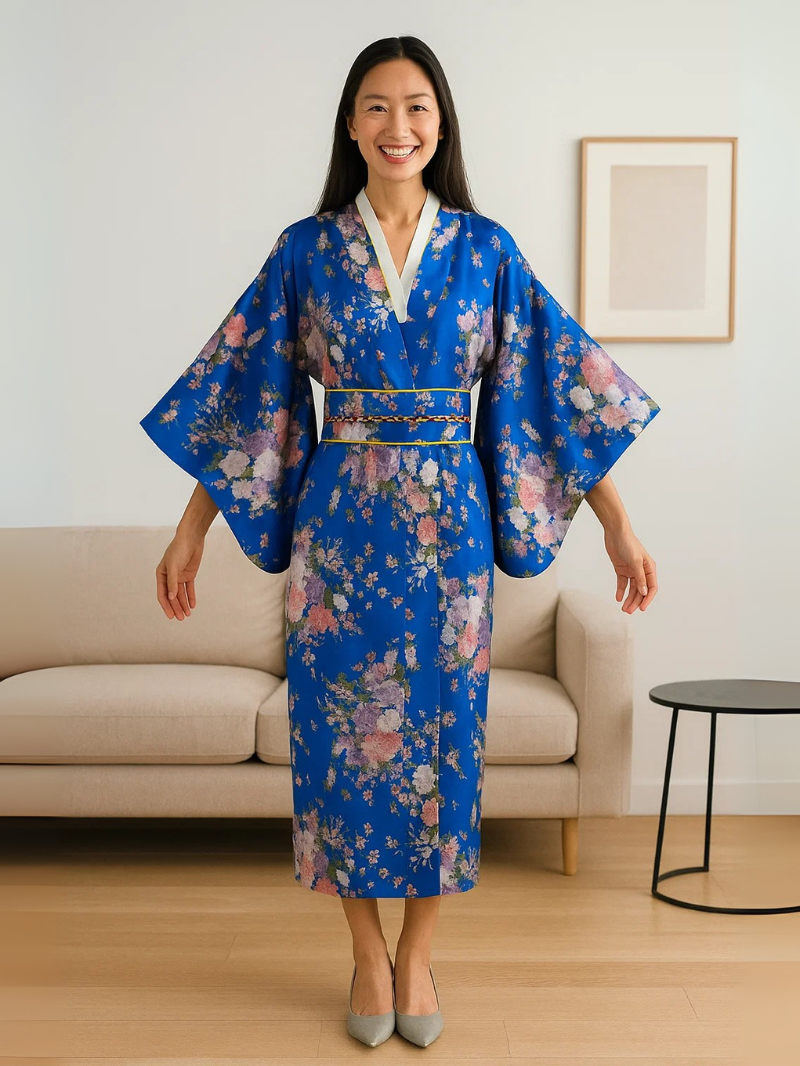 Elegant Dress for Girls – Traditional Floral Print Long Robe with Belt