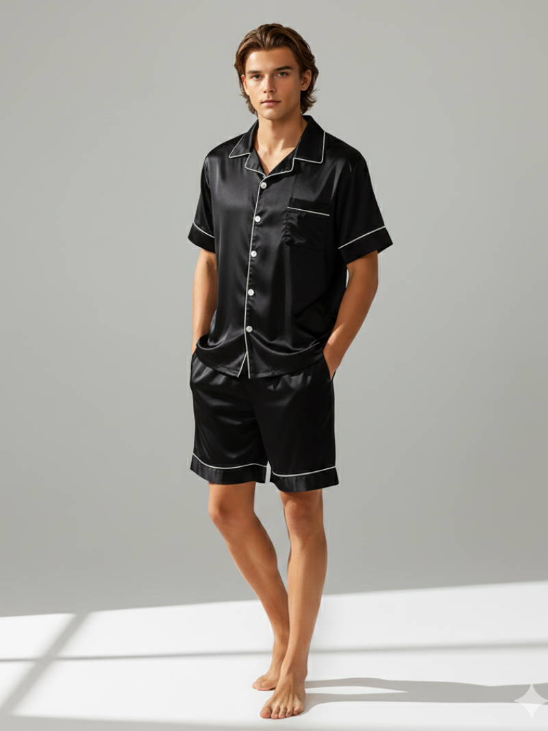 Men’s High-Grad Ice Silk Pajamas - Short-Sleeved Shorts Home Clothes Set