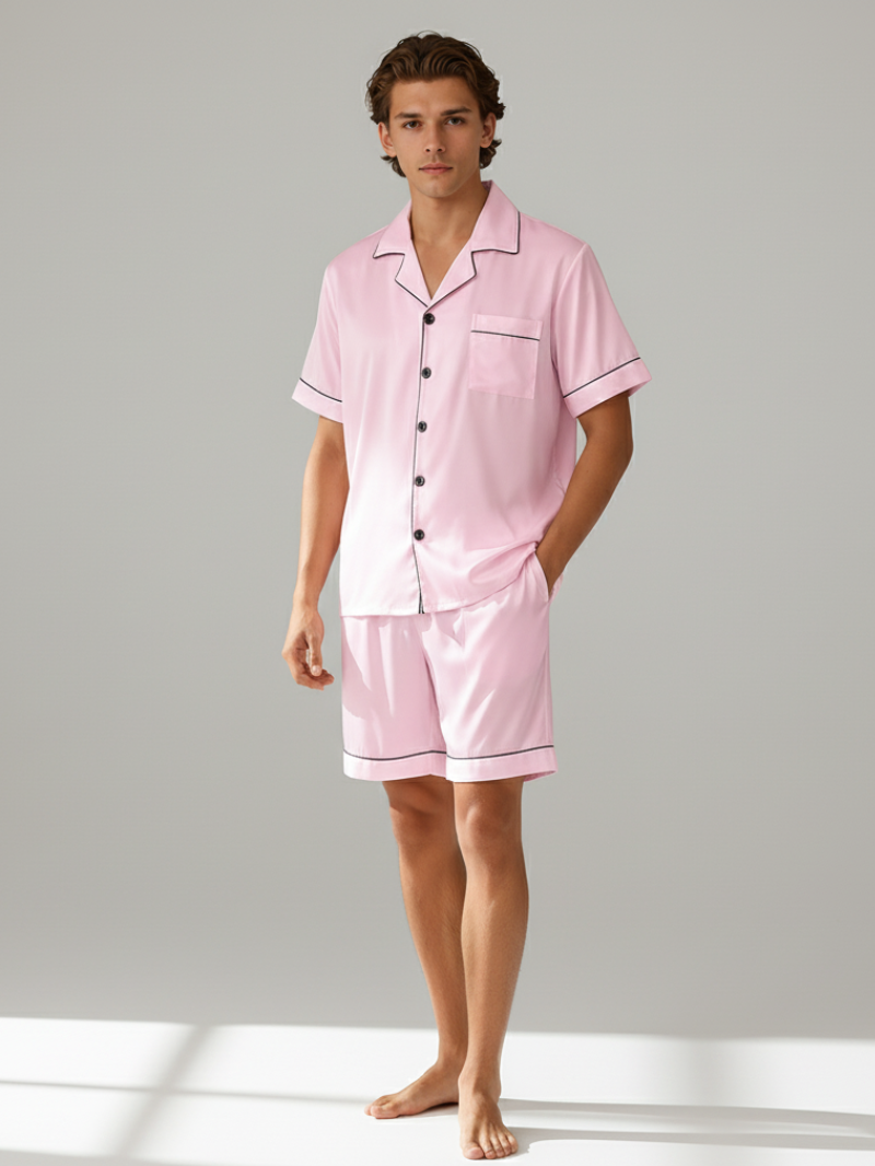 Men’s High-Grad Ice Silk Pajamas - Short-Sleeved Shorts Home Clothes Set