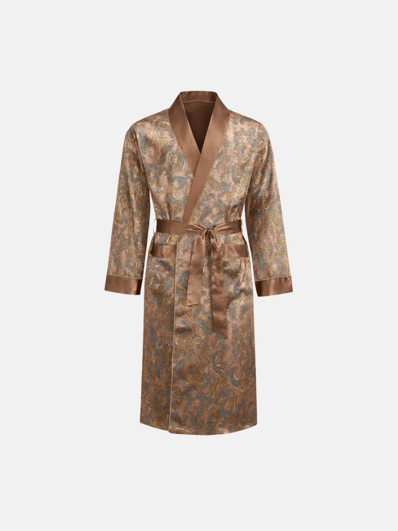 Men’s Patterned Silk-Like Robe – Elegant Design & Comfortable Fit