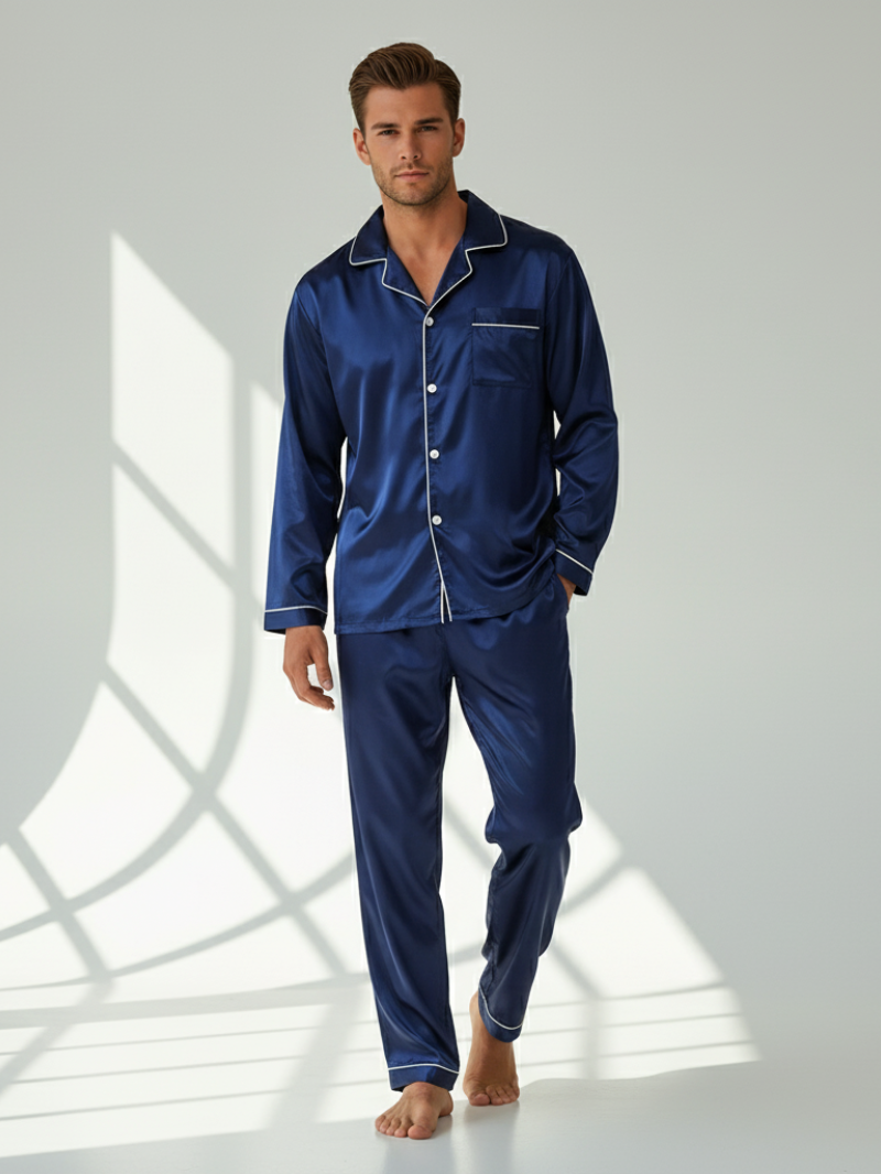 Men’s Fashion Long Sleeve Pajama Set with Long Pants – Comfortable and Stylish Sleepwear