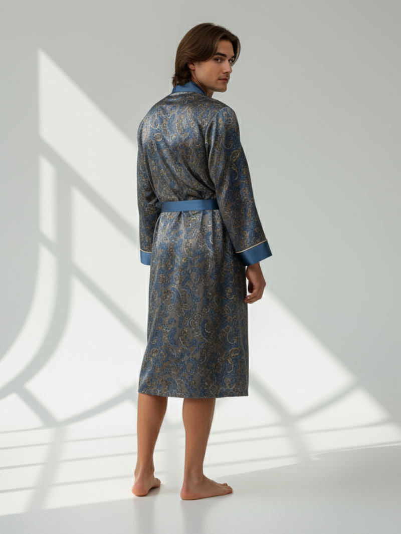Men’s Patterned Silk-Like Robe – Elegant Design & Comfortable Fit