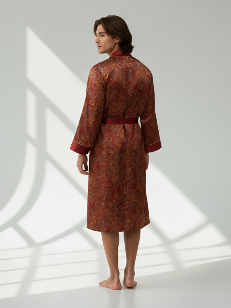 Men’s Patterned Silk-Like Robe – Elegant Design & Comfortable Fit