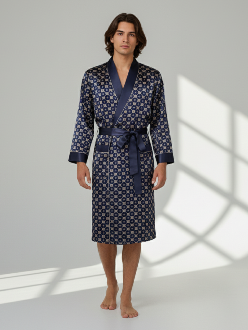 Men’s Patterned Silk-Like Robe – Elegant Design & Comfortable Fit
