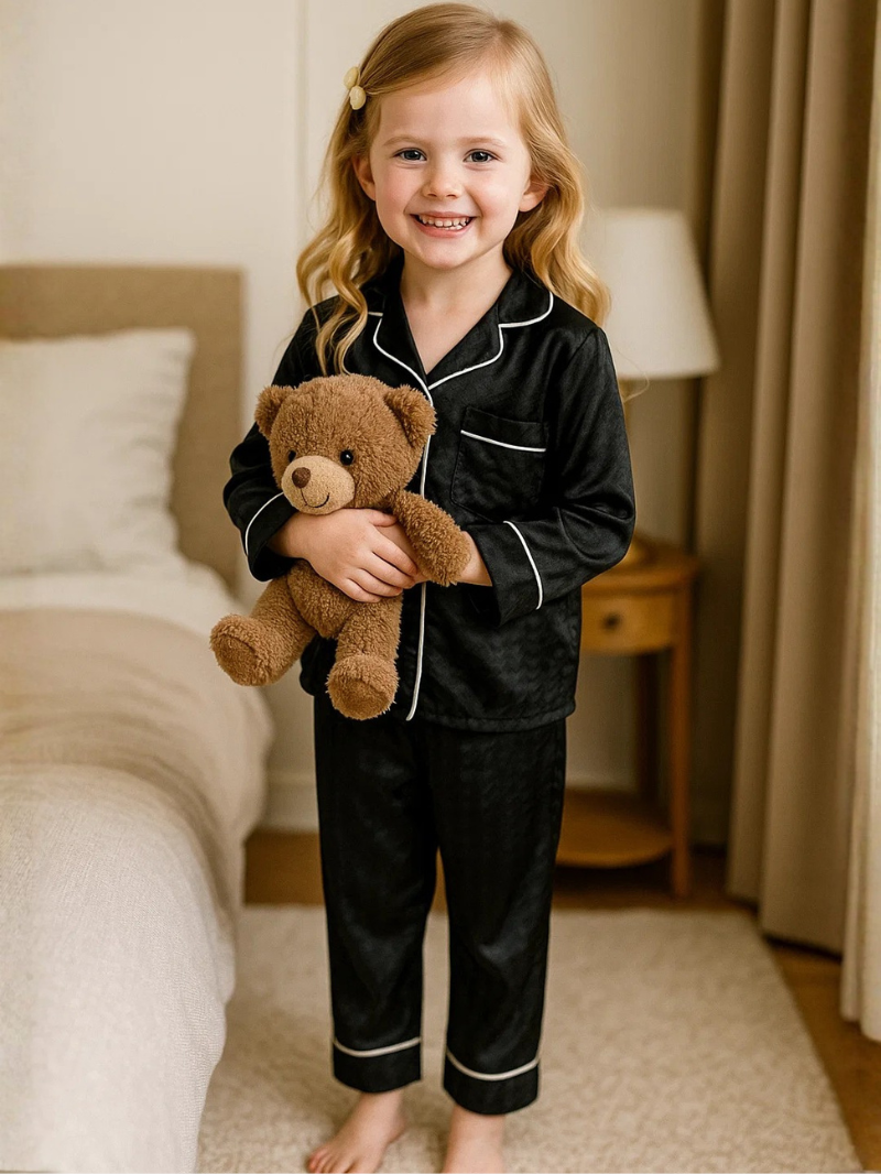 Girls’ Ice Silk Houndstooth Pajama Set – Soft, Lightweight & Stylish Homewear