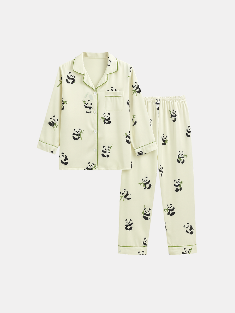 Children’s Ice Silk Pajamas for Girls – Long Sleeve Cardigan Set