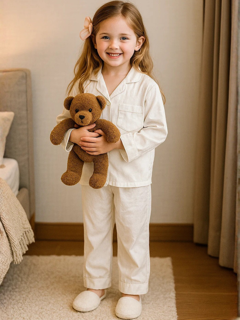Girls’ Ice Silk Houndstooth Pajama Set – Soft, Lightweight & Stylish Homewear