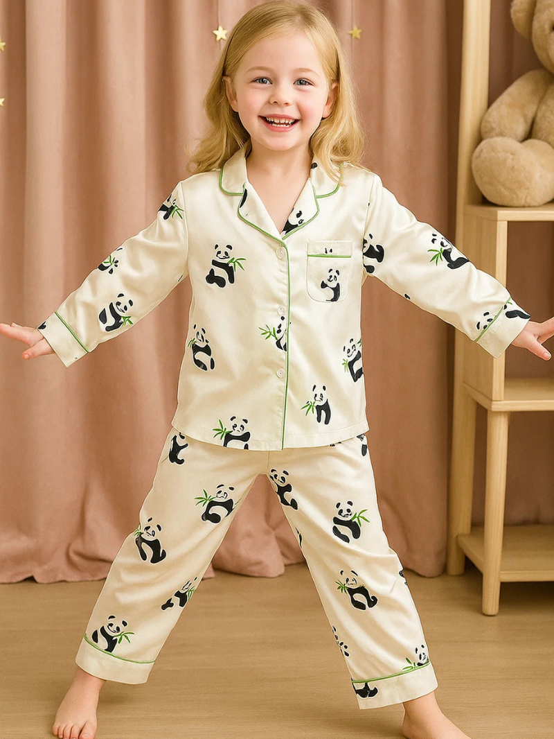 Children’s Ice Silk Pajamas for Girls – Long Sleeve Cardigan Set