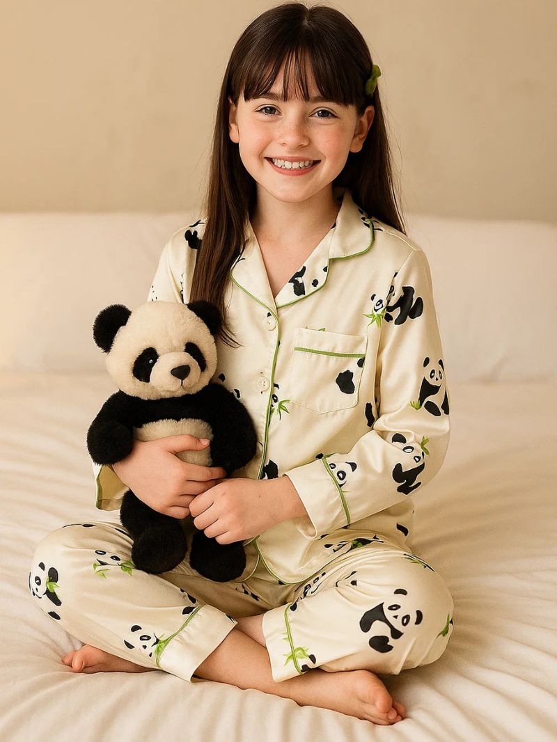 Children’s Ice Silk Pajamas for Girls – Long Sleeve Cardigan Set