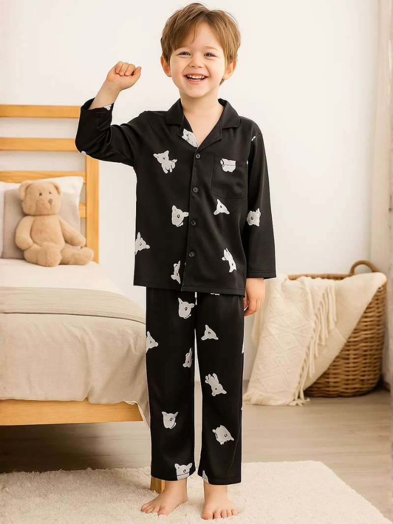 Children’s Ice Silk Pajamas – Long Sleeve Homewear Set for Boys & Girls