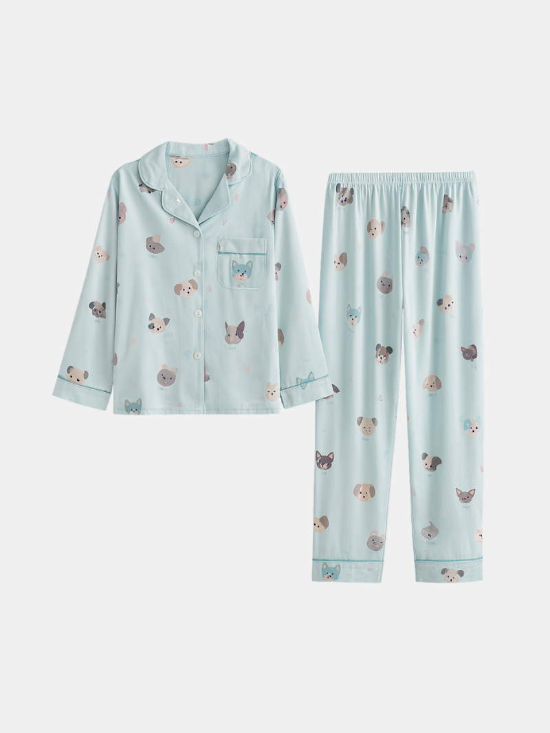 Girls’ Ice Silk Pajama Set – Long Sleeve Homewear with Cute Prints