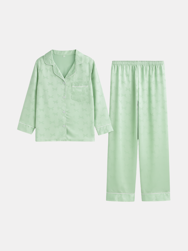 Girls’ Ice Silk Pajama Set – Lightweight, Long Sleeve & Stylish Homewear