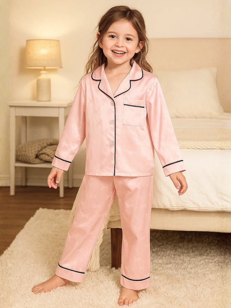 Girls’ Ice Silk Pajama Set – Lightweight, Long Sleeve & Stylish Homewear