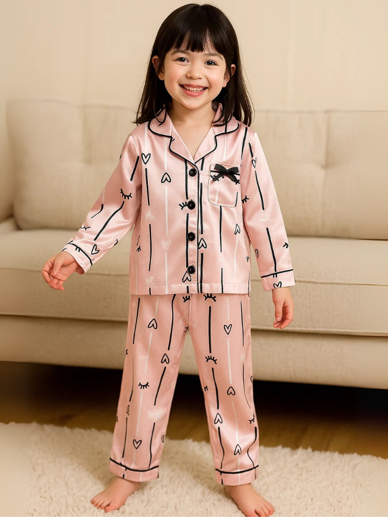 Children’s Long-Sleeve Silk Pajama Set – Warm Cardigan Homewear for Girls