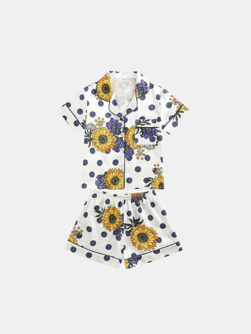 Girls’ Silk Short-Sleeve Pajama Set – Top & Shorts Homewear