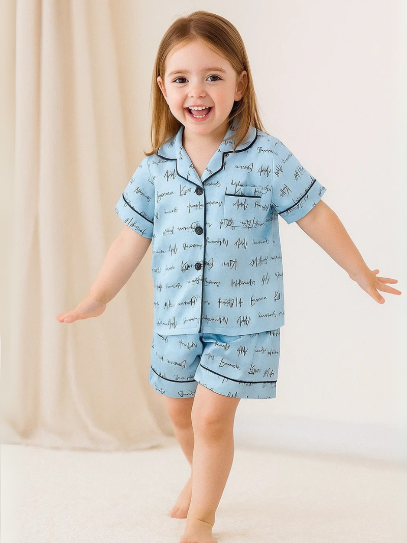 Girls’ Silk Short-Sleeve Pajama Set – Top & Shorts Homewear