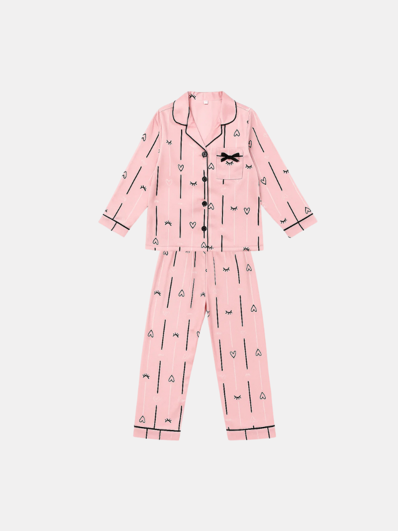 Children’s Long-Sleeve Silk Pajama Set – Warm Cardigan Homewear for Girls