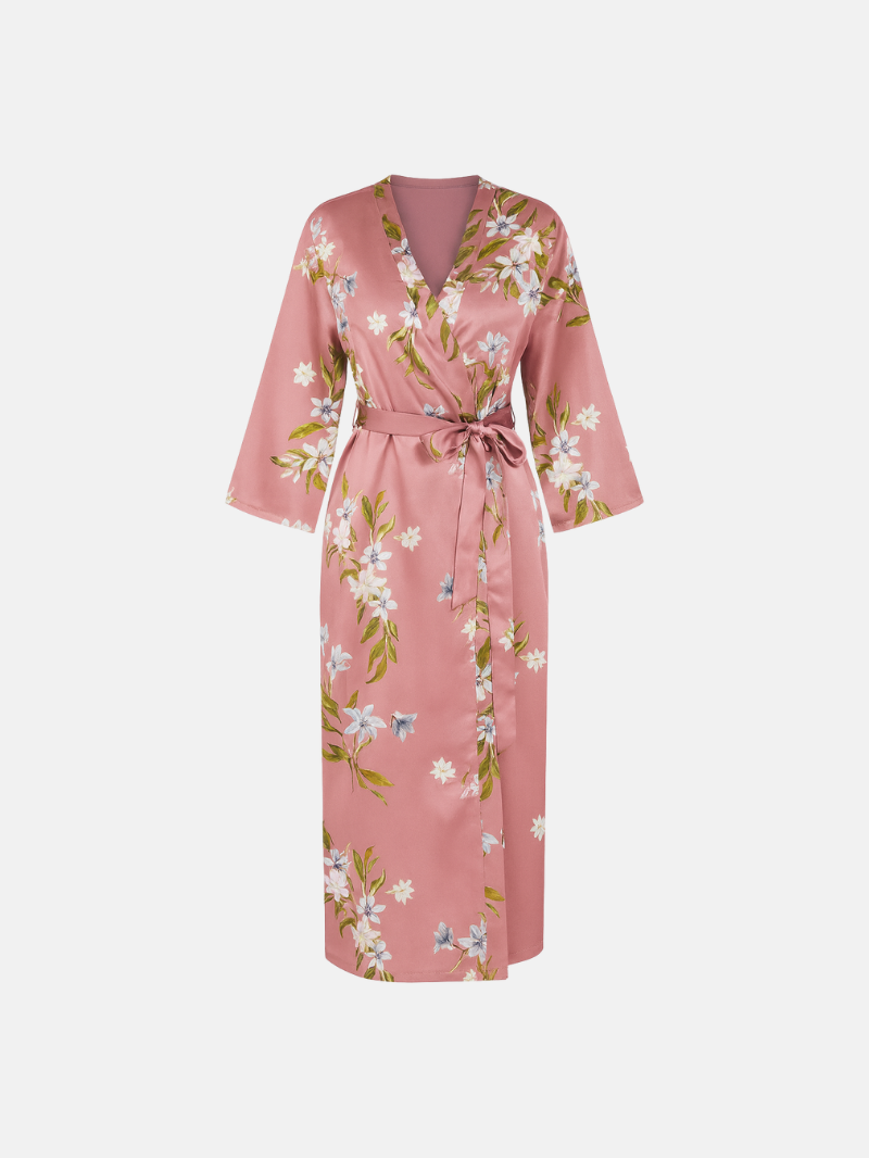 Women's Longline Belted Robe – Soft Three-Quarter Sleeve Loungewear & Sleepwear