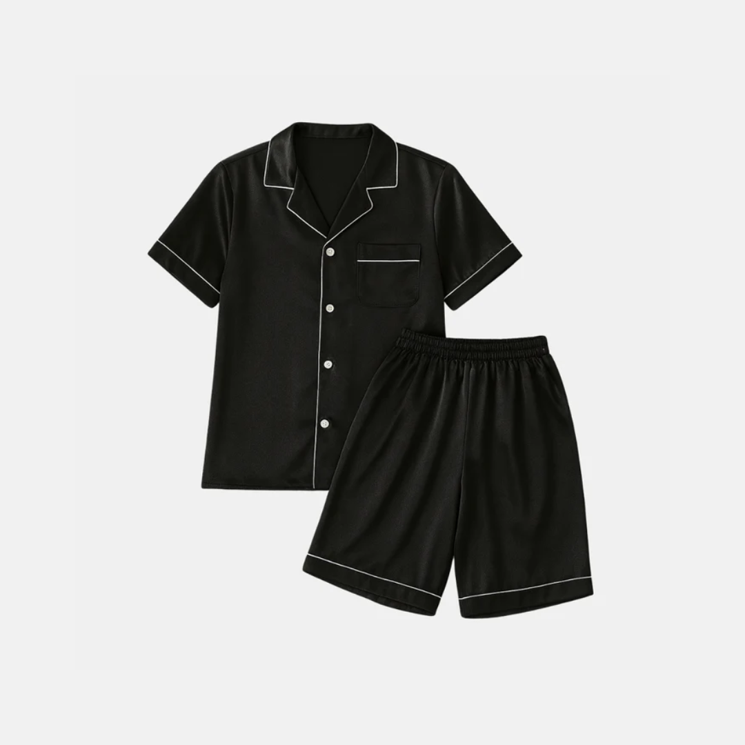 Men’s 100% Mulberry Silk Short Sleeve Set – Suit Collar Loungewear Set
