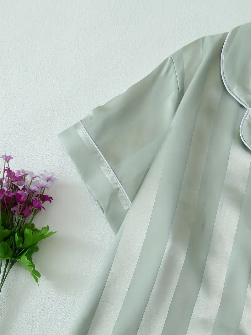 2 Sets Women's Striped Silk Casual Pajama Set Short Sleeve Top & Shorts