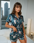 Elegant Butterfly Print Silk Pajama Set with Contrasting Trim – Luxury Women's Sleepwear